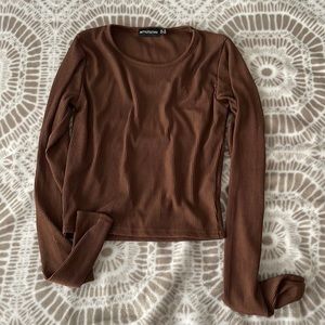 Brown rib long sleeve top